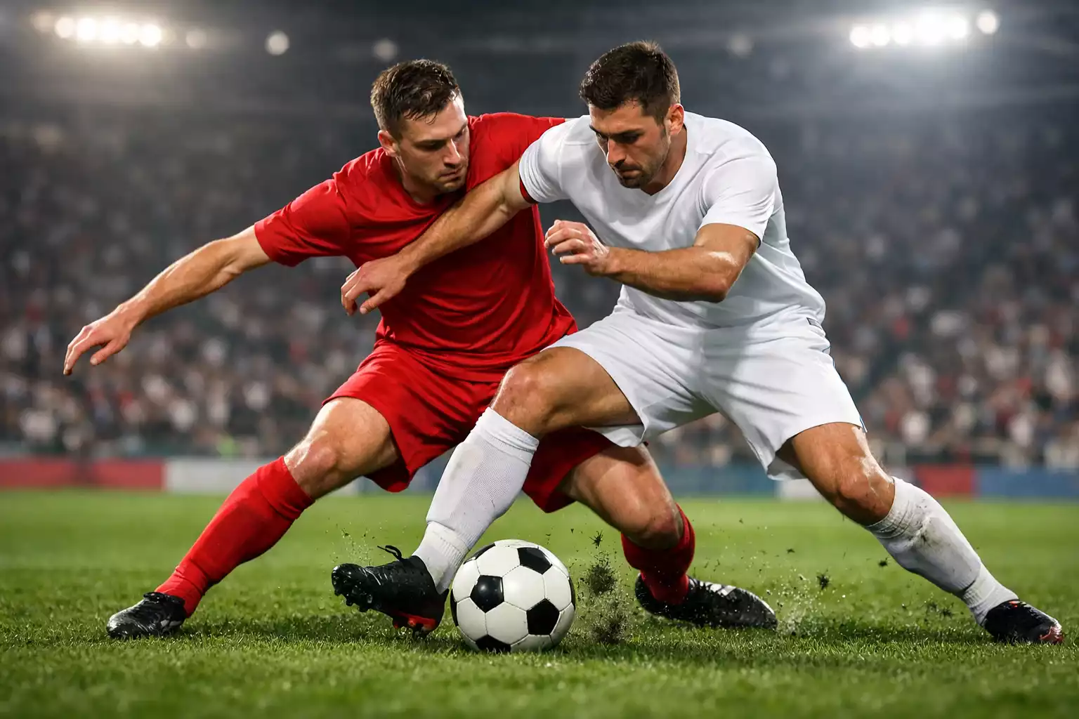 Twee voetballers in actie die de dubbele kans concept visualiseren