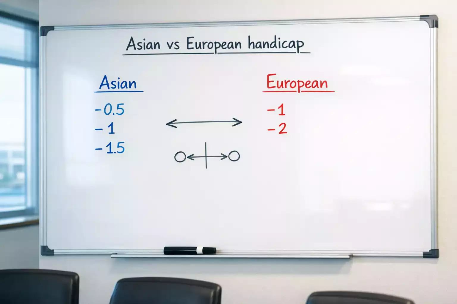 Vergelijking tussen Asian en European Handicap systemen op whiteboard
