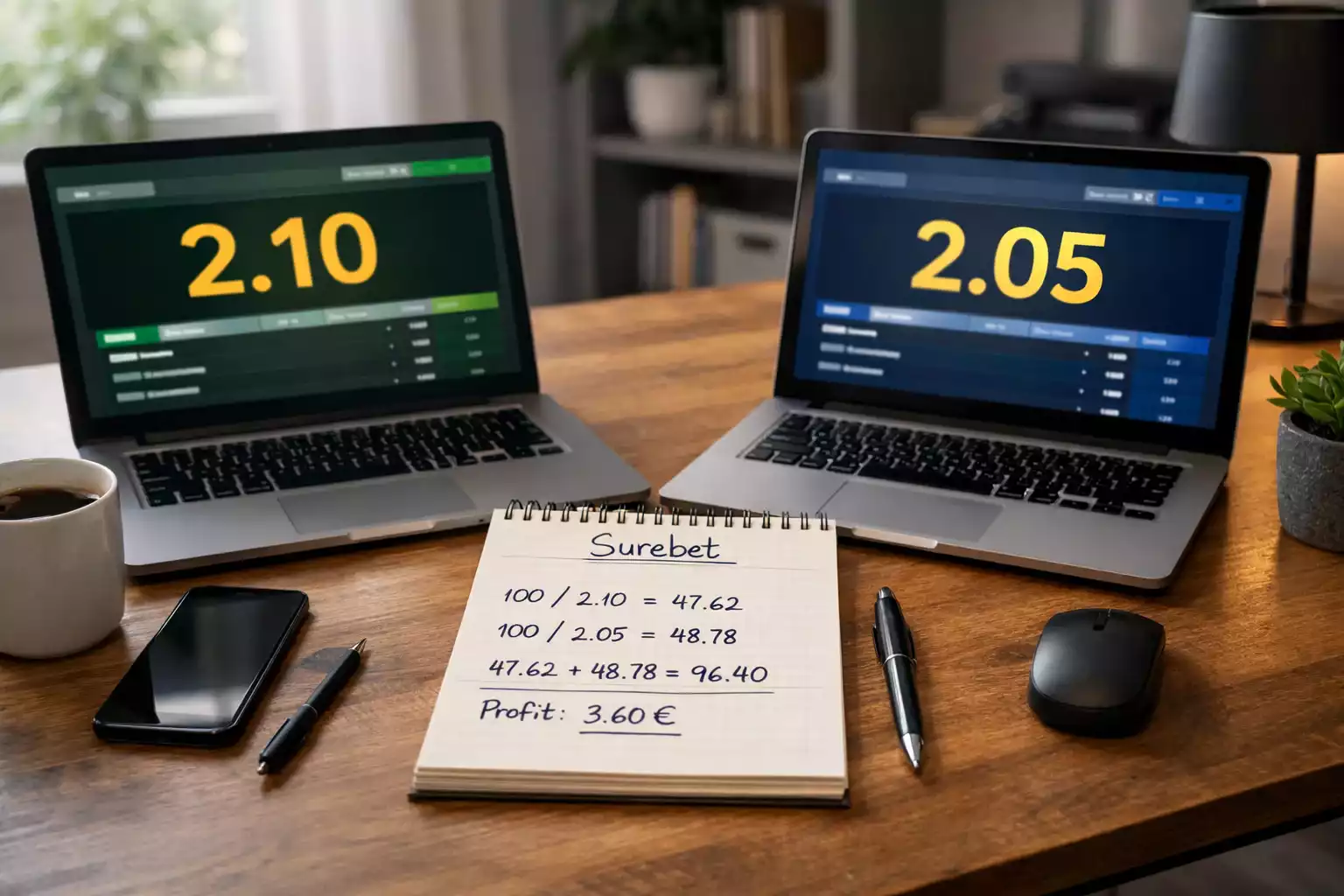 Twee bookmaker schermen met verschillende odds voor arbitrage mogelijkheid