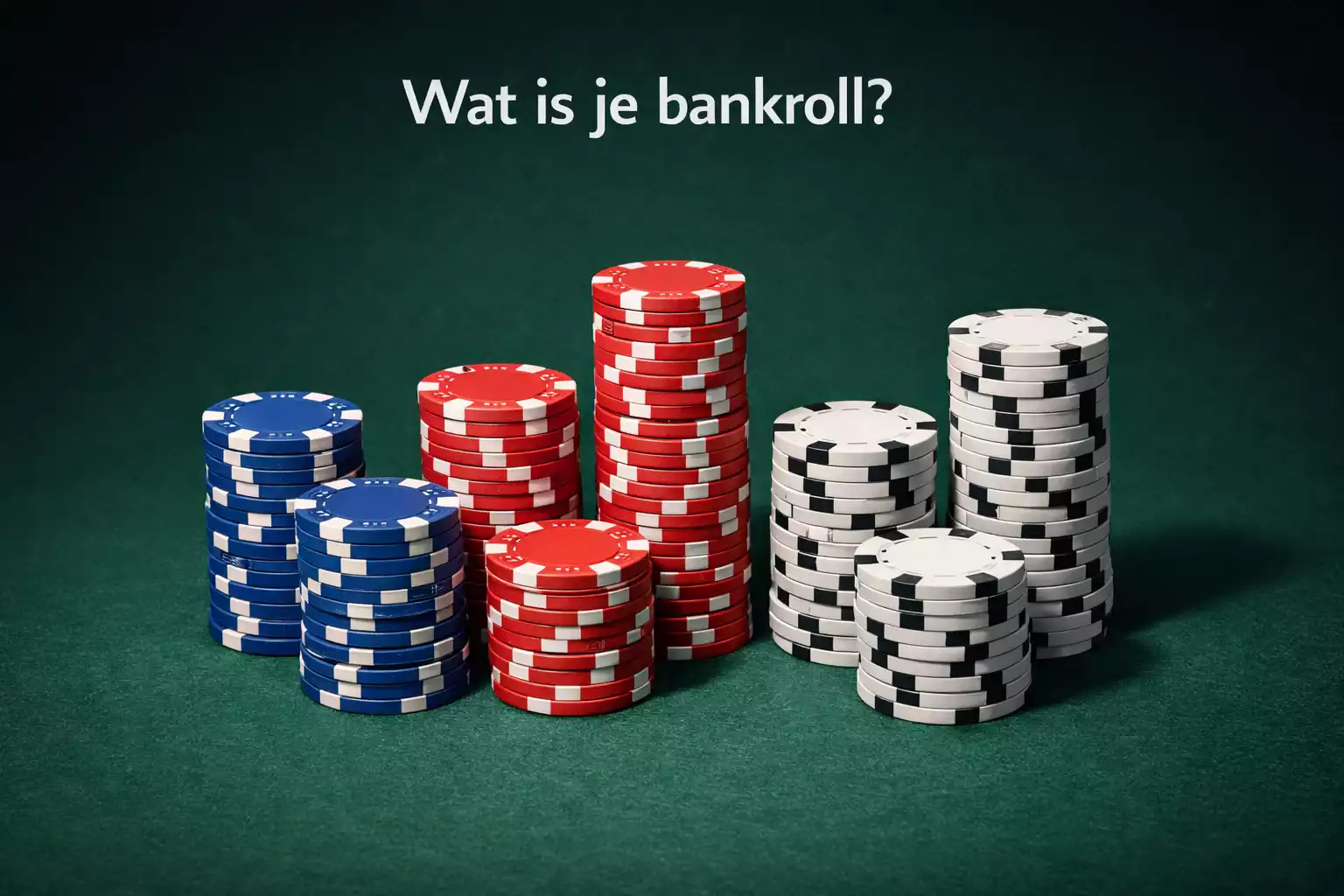 Georganiseerde stapels fiches die bankroll management visualiseren